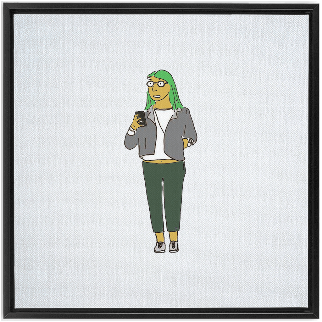 green-haired girl framed traditional stretched canvas