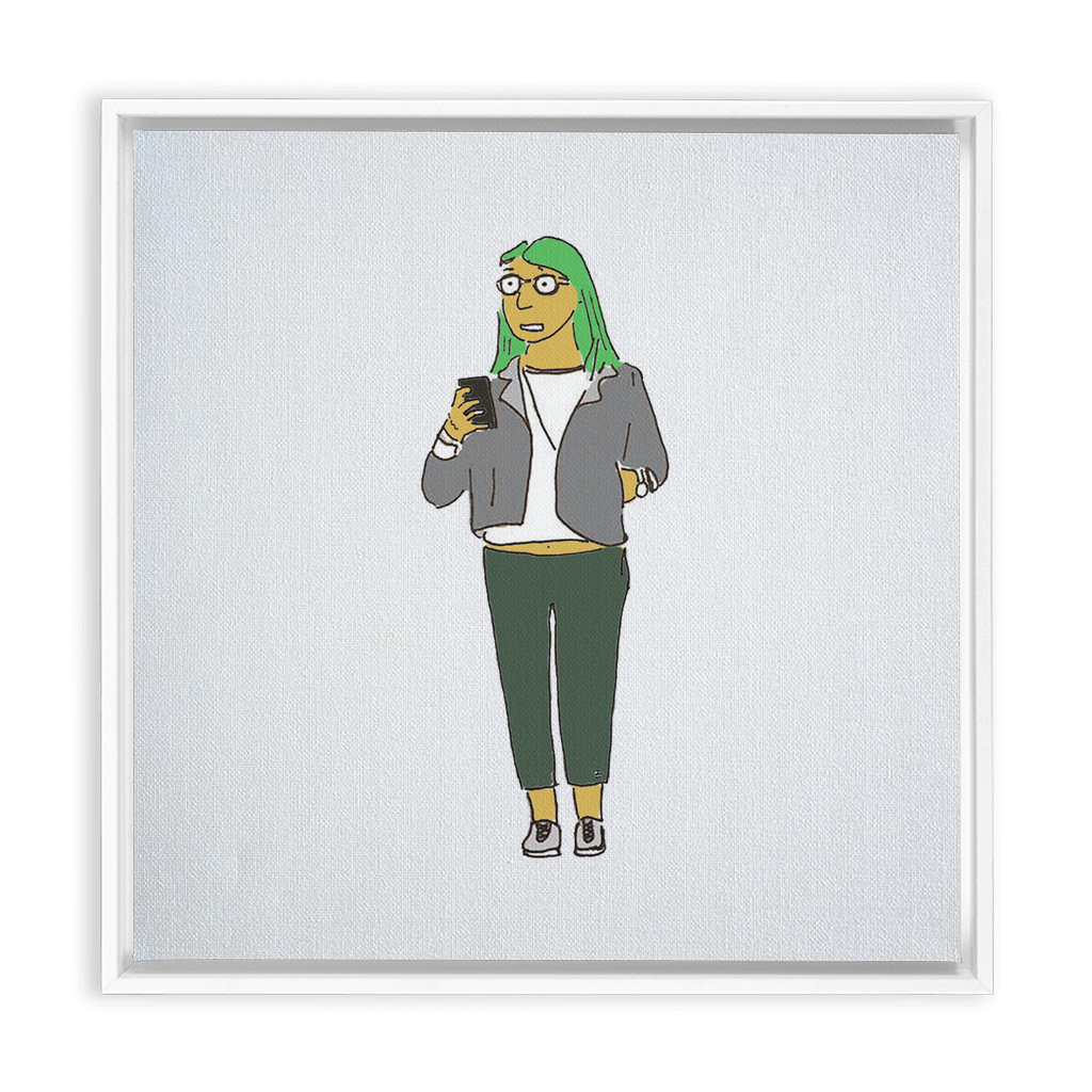 green-haired girl framed traditional stretched canvas