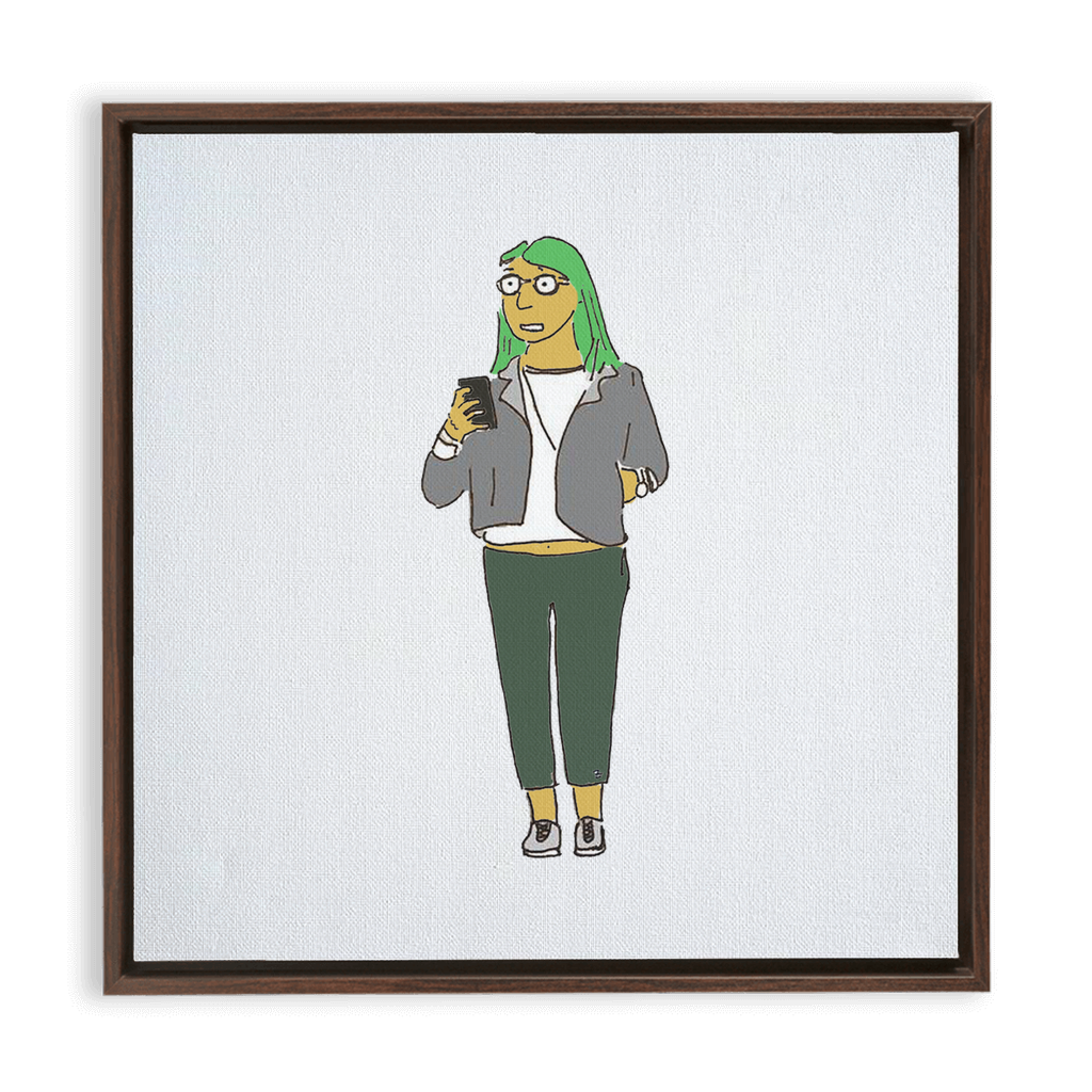 green-haired girl framed traditional stretched canvas