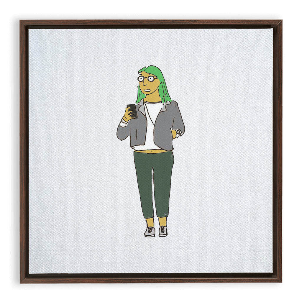 green-haired girl framed traditional stretched canvas