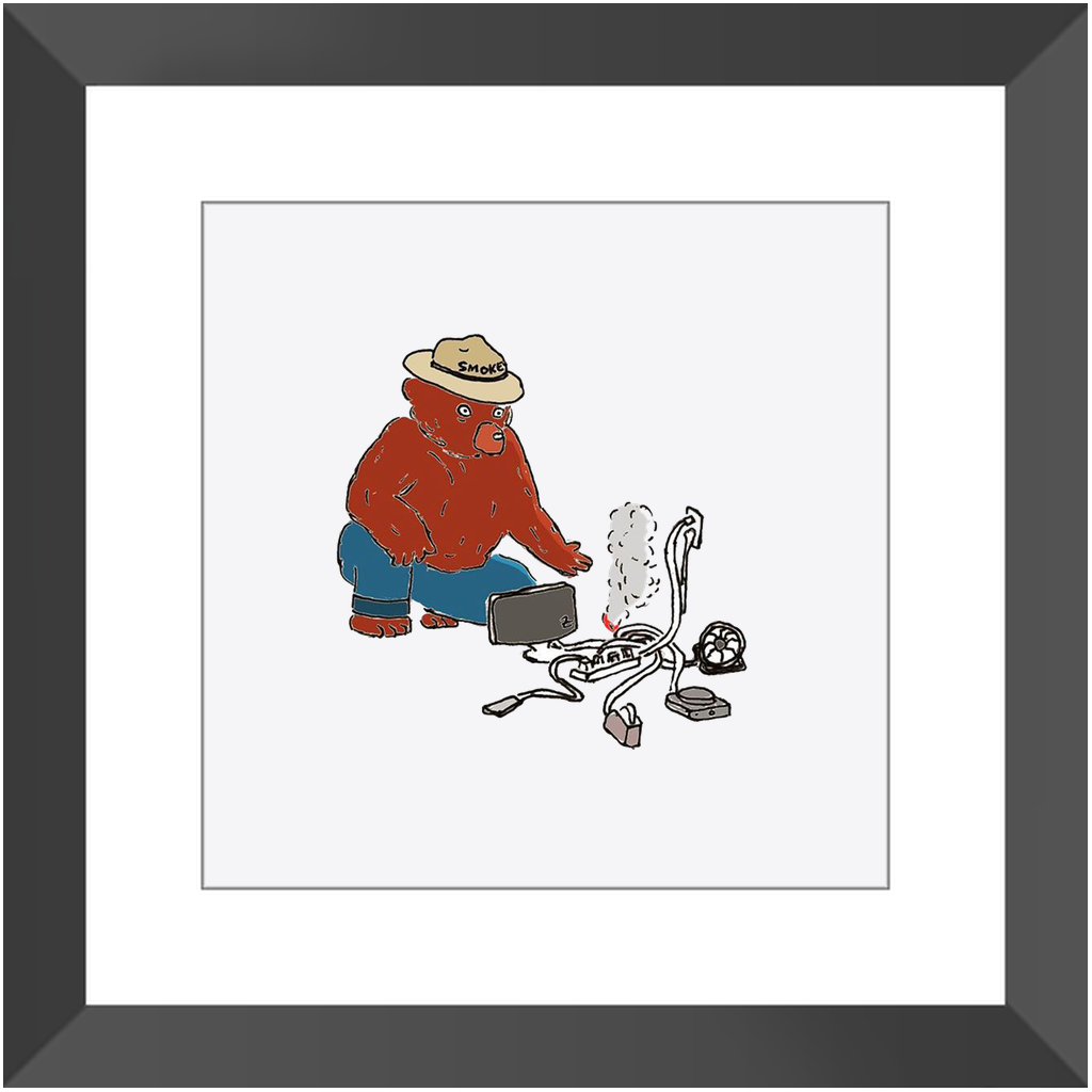 indoor fire smokey framed print