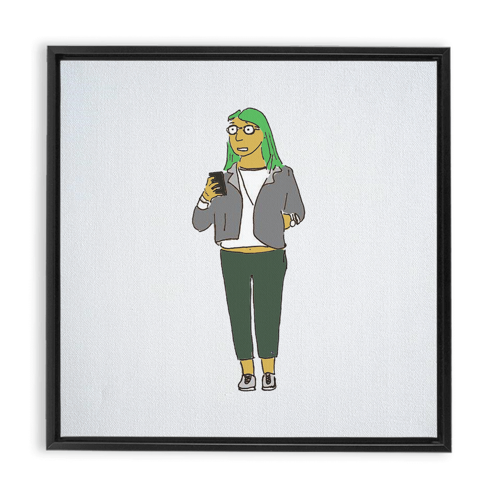 green-haired girl framed traditional stretched canvas