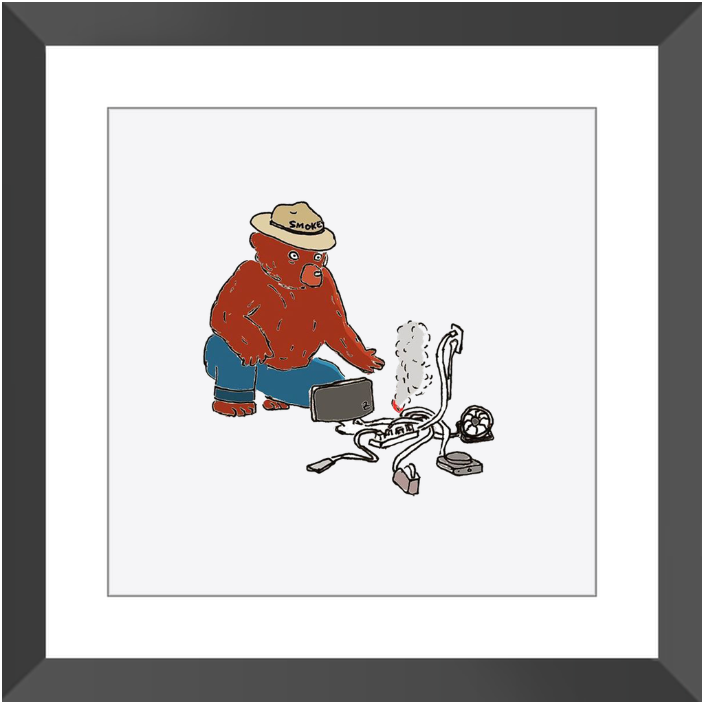indoor fire smokey framed print