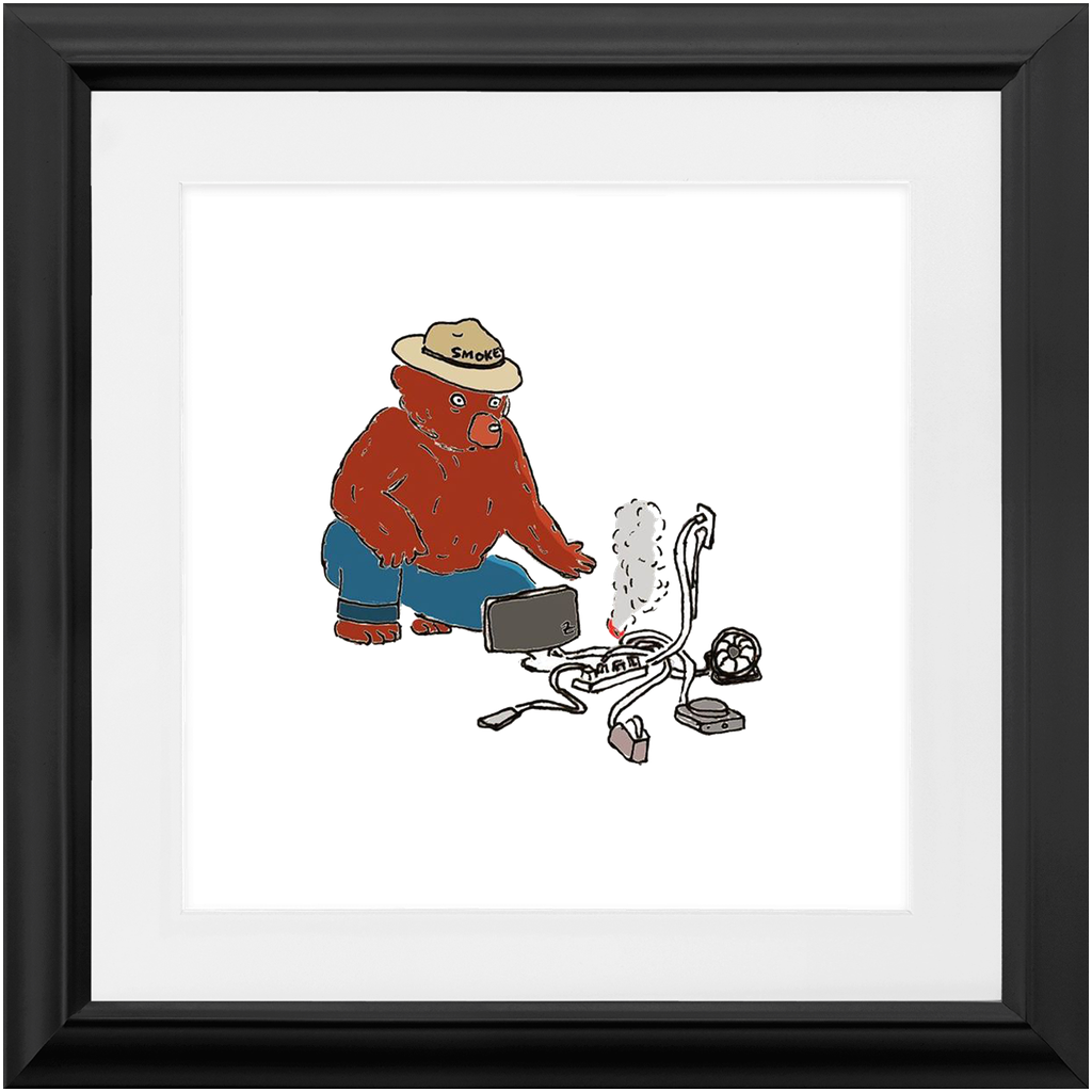 indoor fire smokey framed print