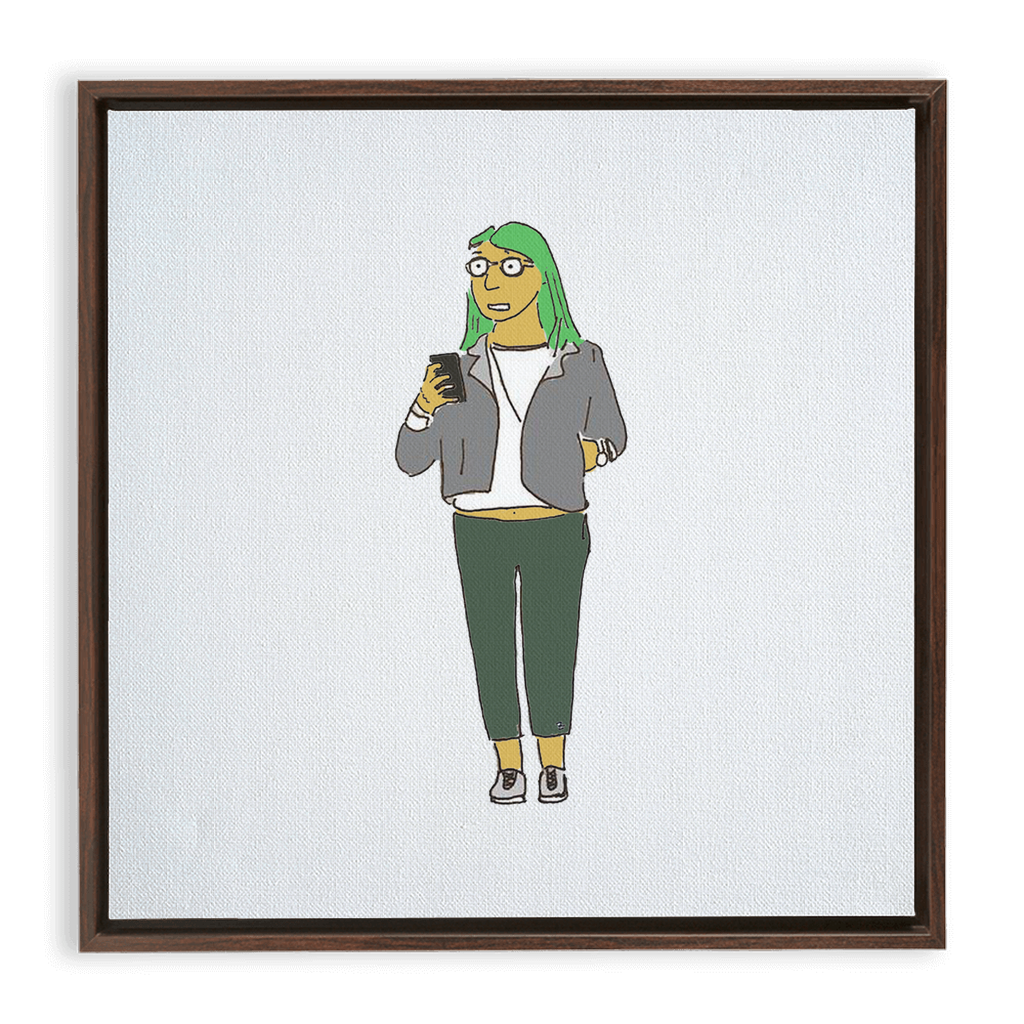 green-haired girl framed traditional stretched canvas