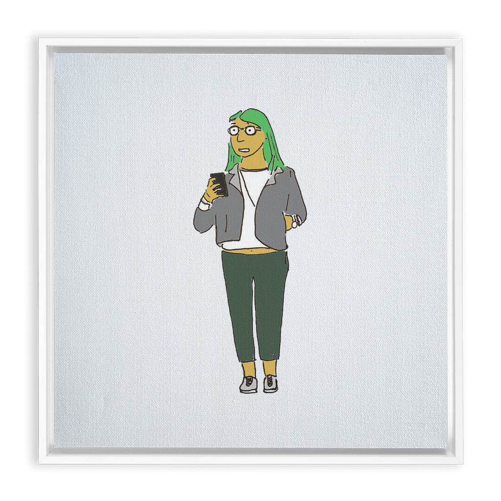 green-haired girl framed traditional stretched canvas