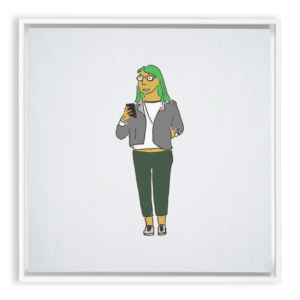 green-haired girl framed traditional stretched canvas