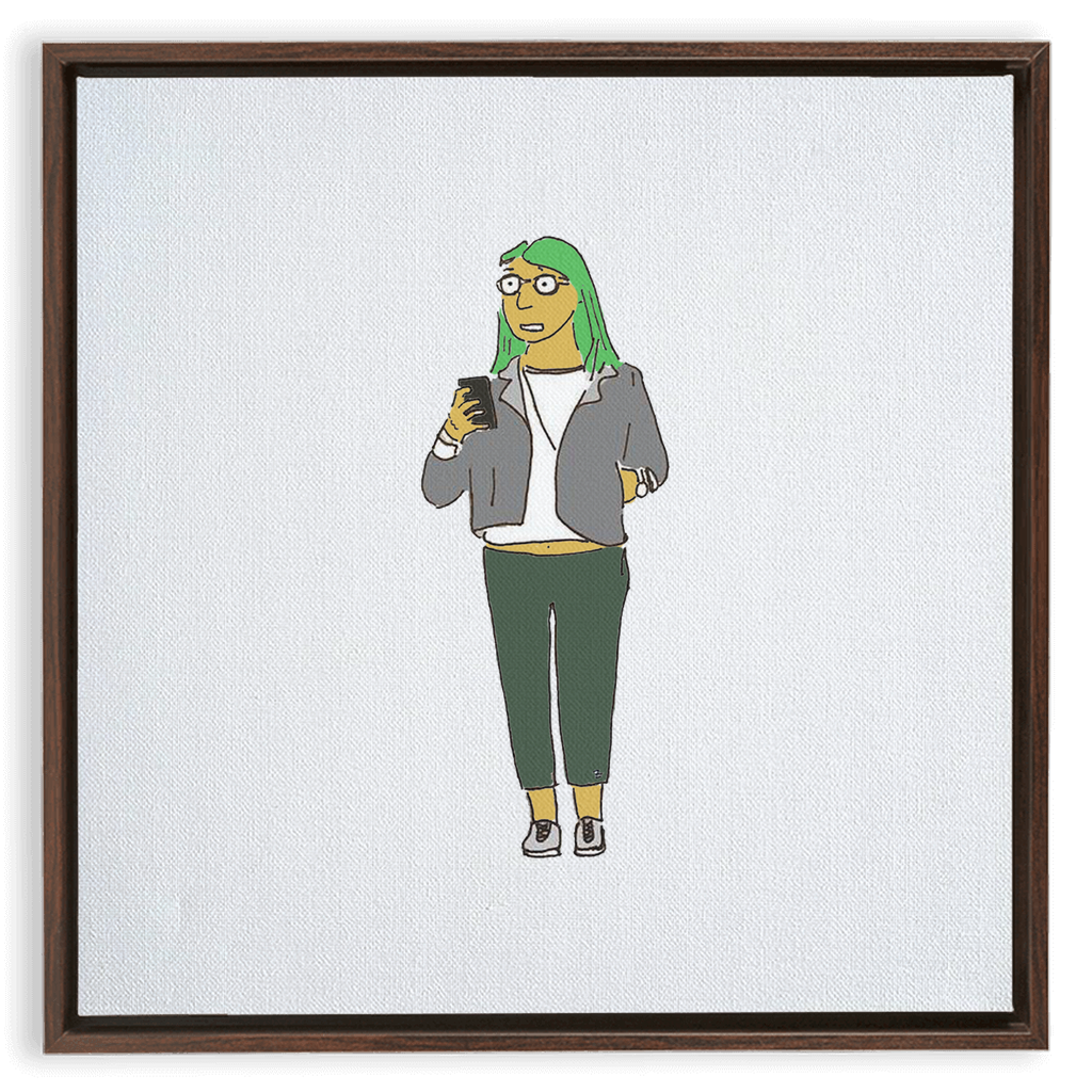 green-haired girl framed traditional stretched canvas