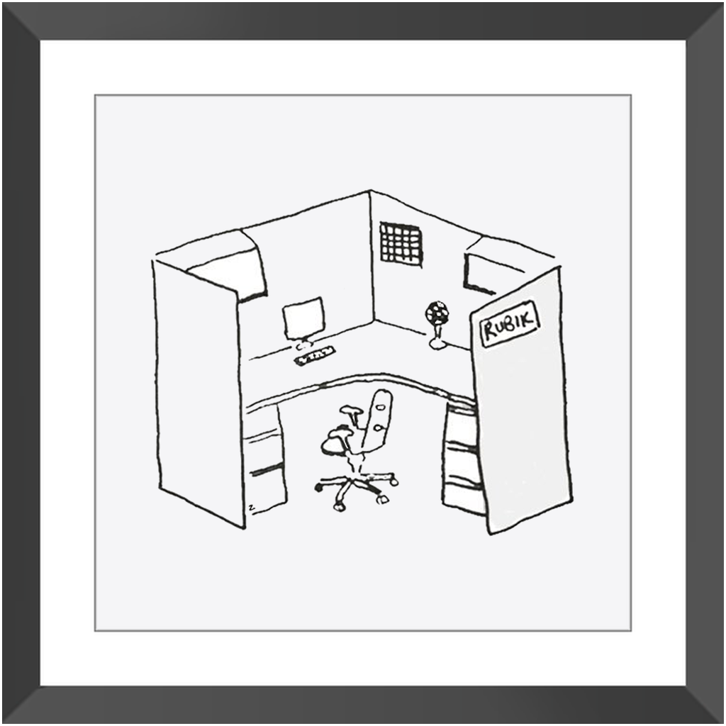 rubik's cubicle framed poster