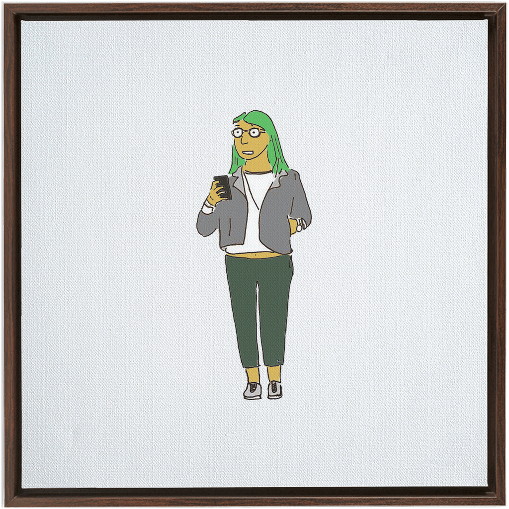 green-haired girl framed traditional stretched canvas
