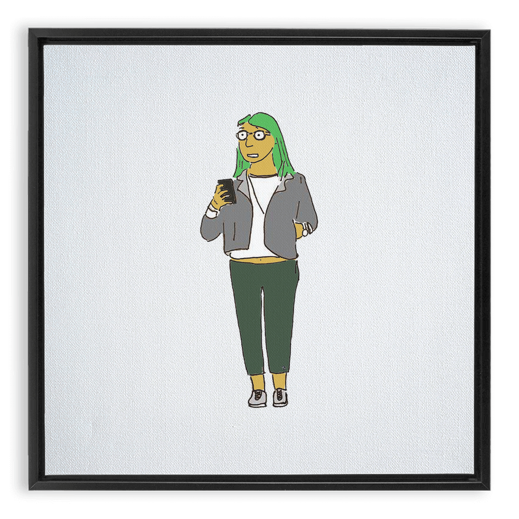 green-haired girl framed traditional stretched canvas