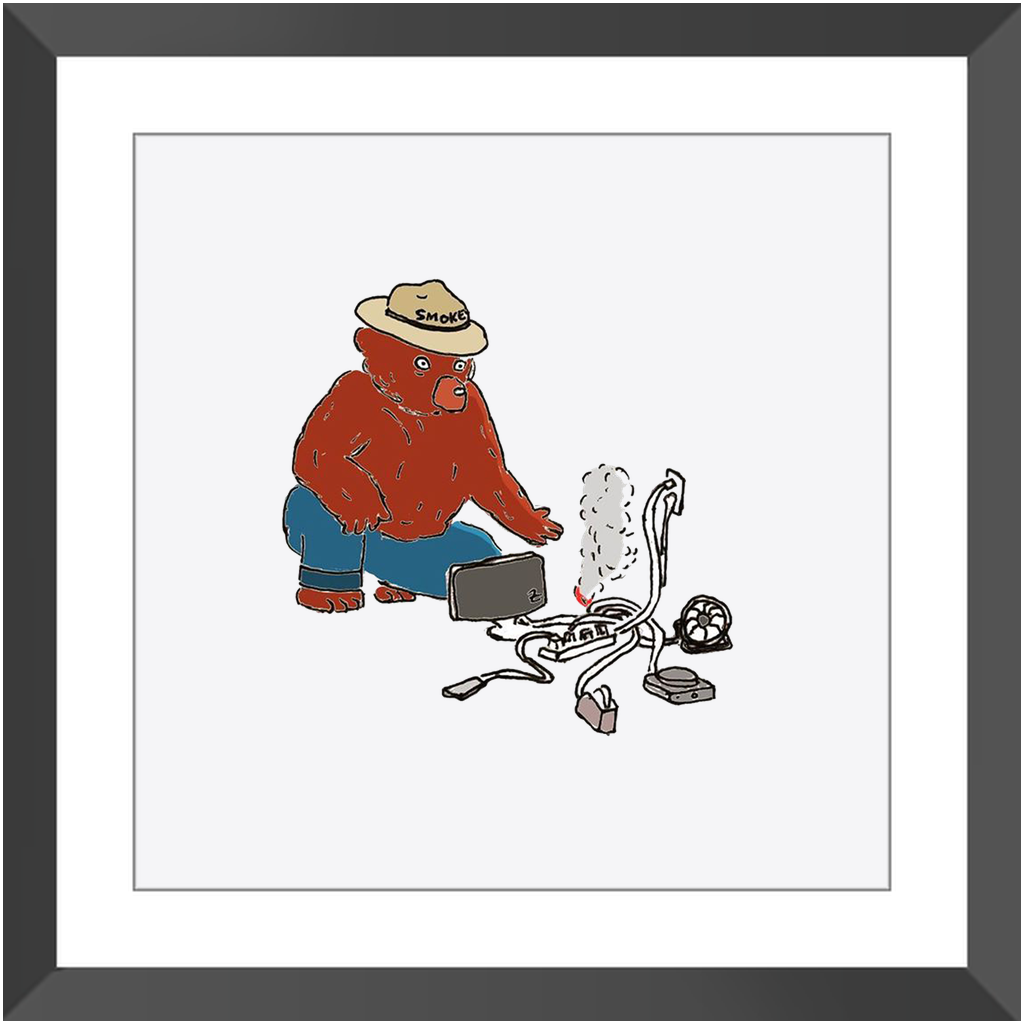 indoor fire smokey framed print