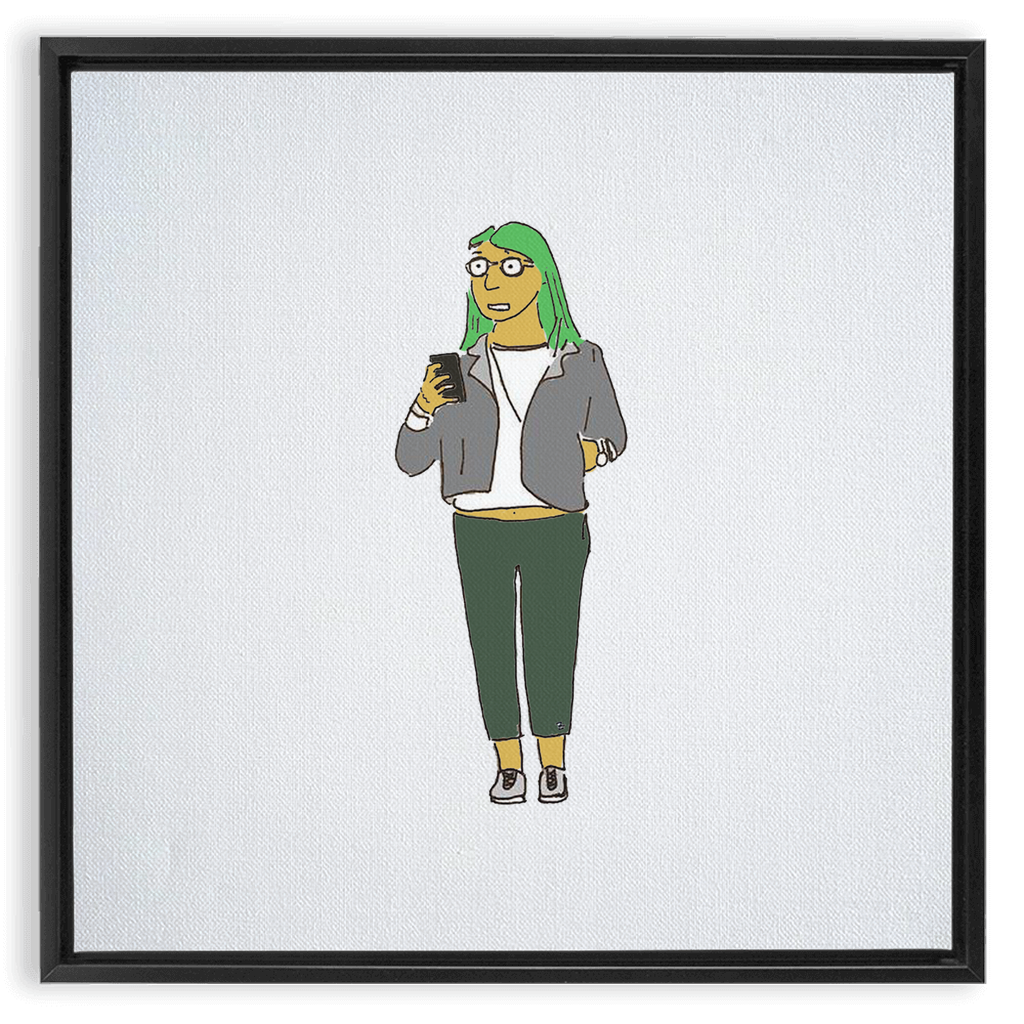 green-haired girl framed traditional stretched canvas