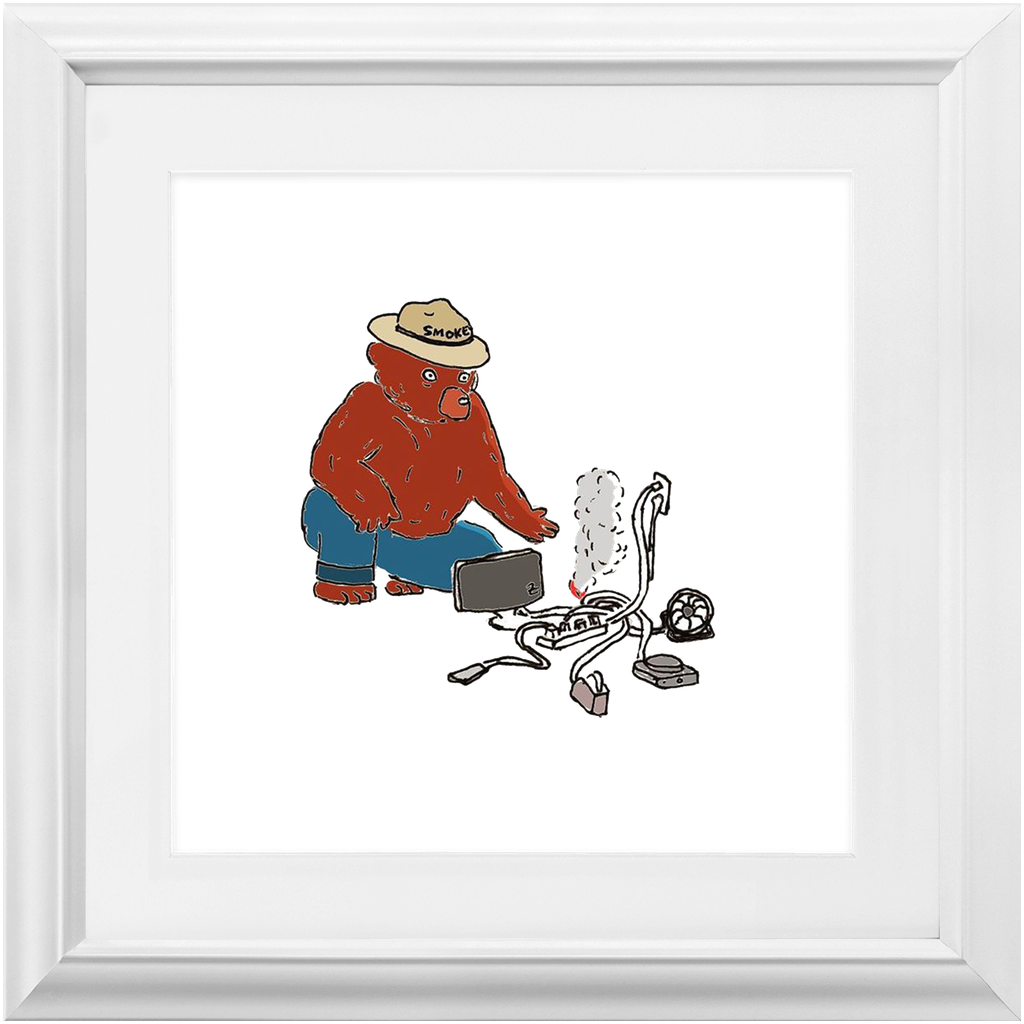 indoor fire smokey framed print