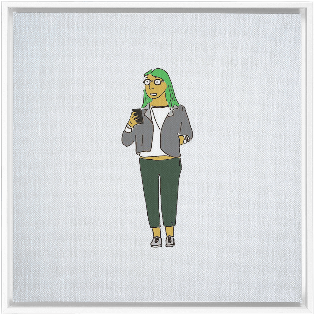 green-haired girl framed traditional stretched canvas