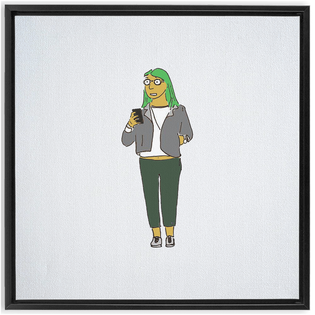 green-haired girl framed traditional stretched canvas