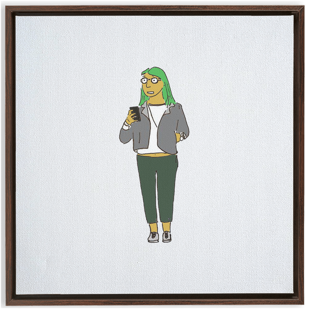 green-haired girl framed traditional stretched canvas