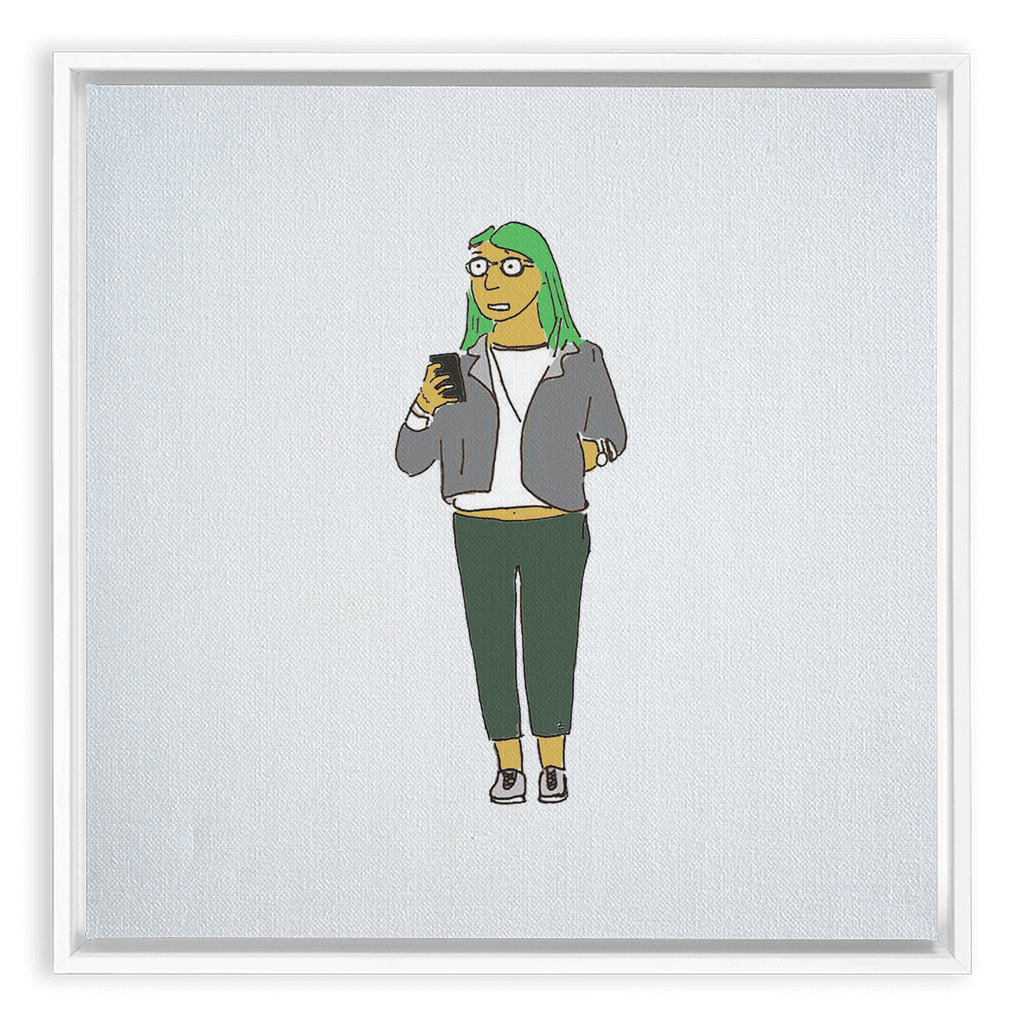 green-haired girl framed traditional stretched canvas