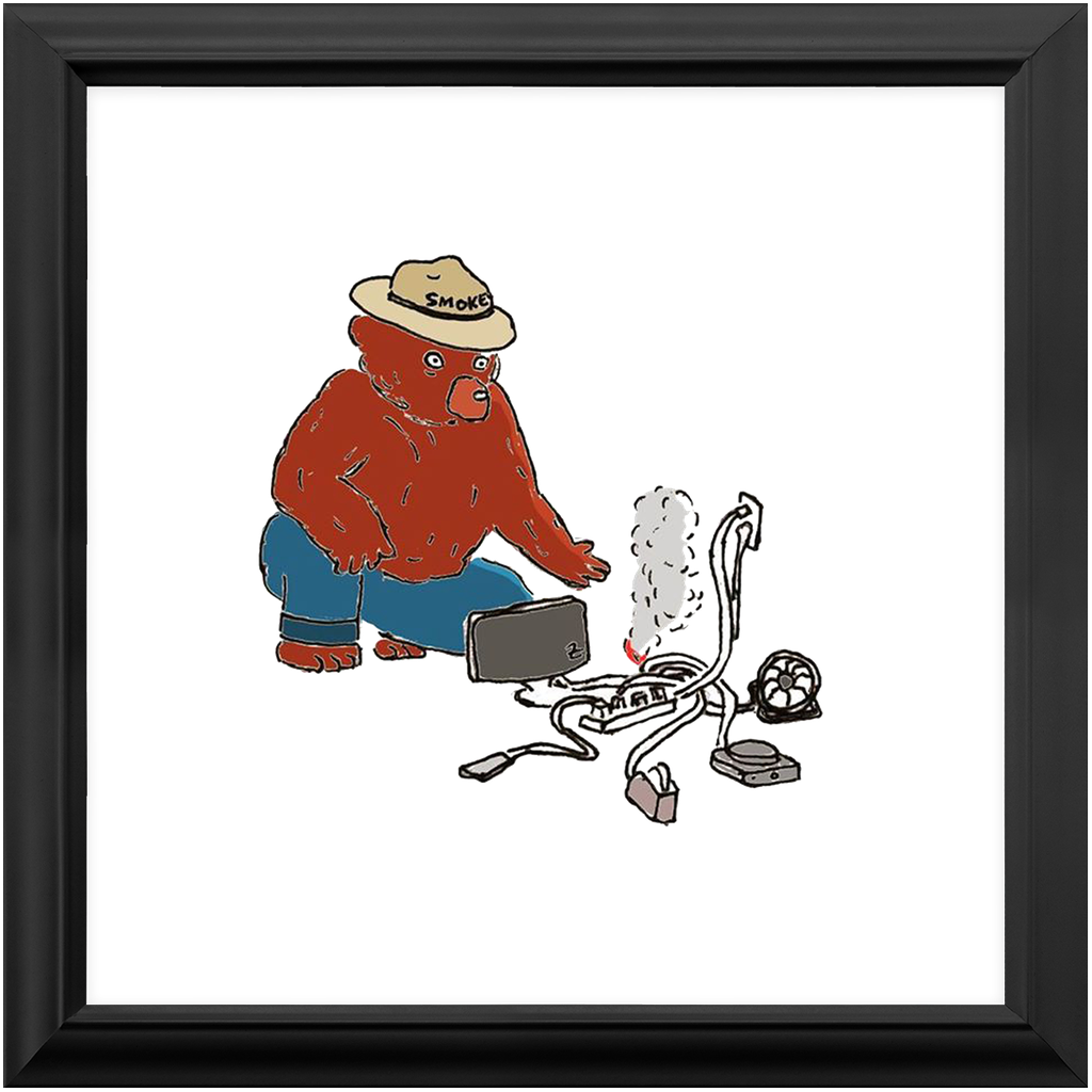 indoor fire smokey framed print