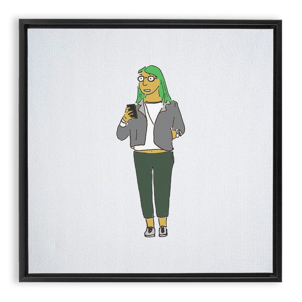 green-haired girl framed traditional stretched canvas