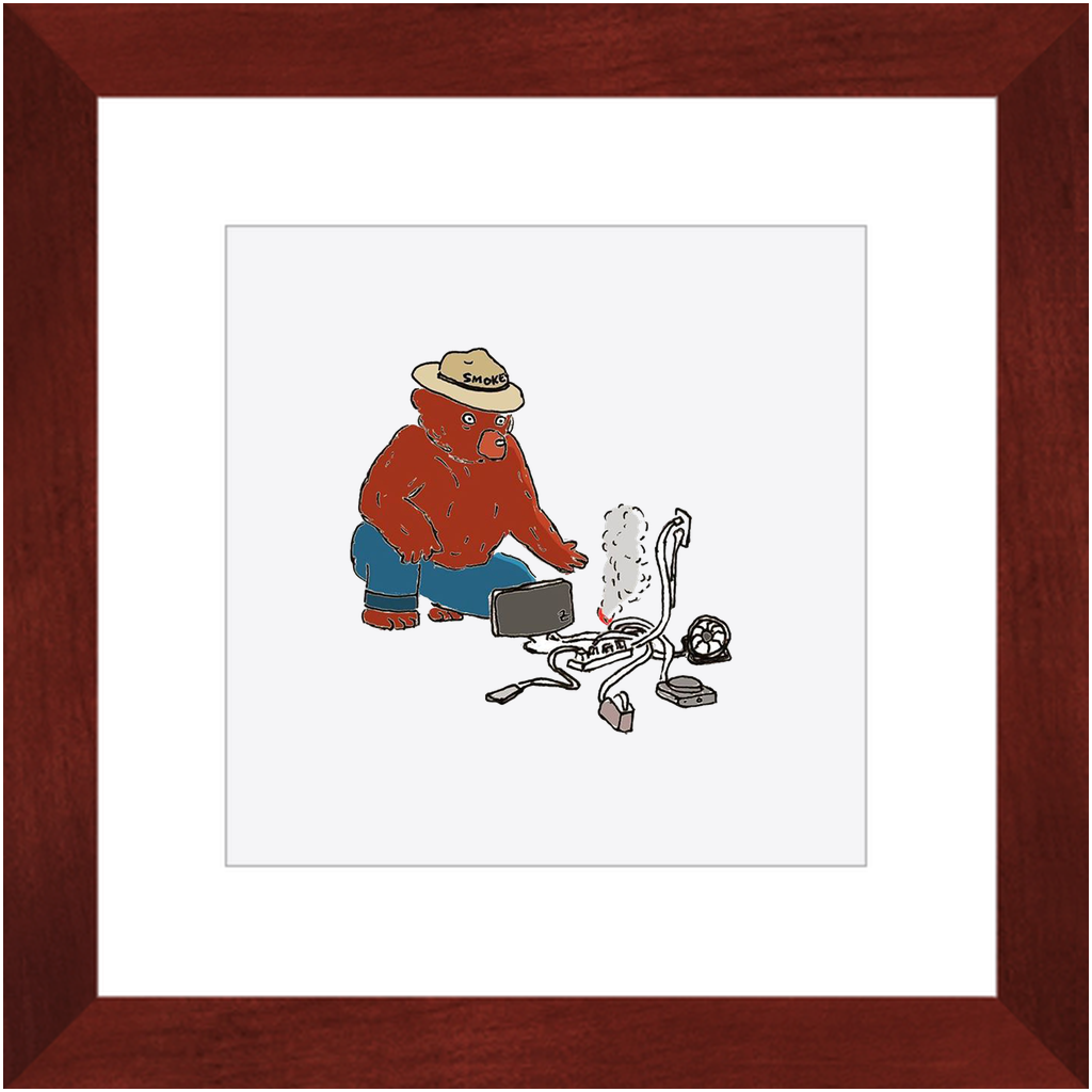 indoor fire smokey framed print