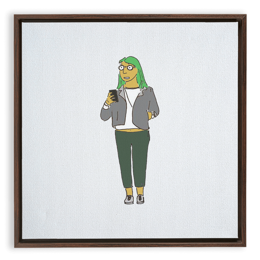 green-haired girl framed traditional stretched canvas