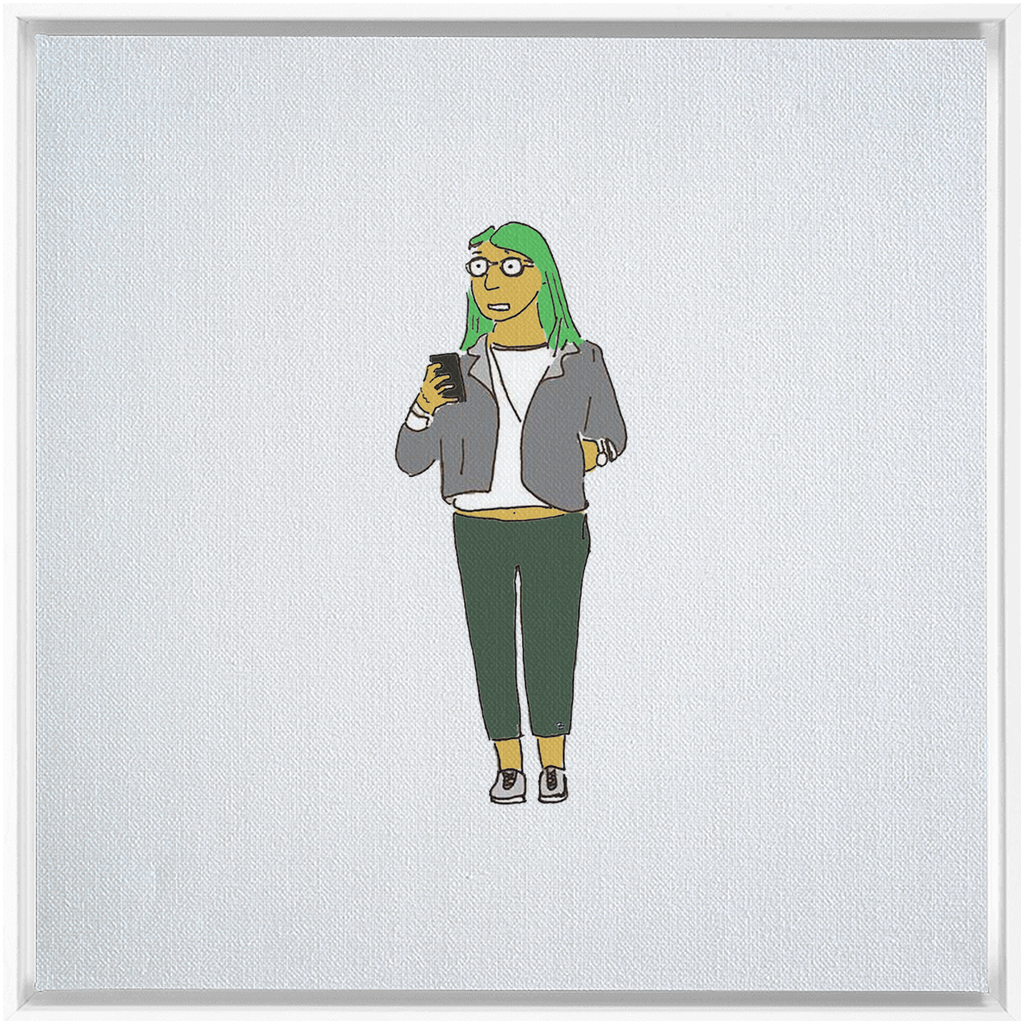 green-haired girl framed traditional stretched canvas