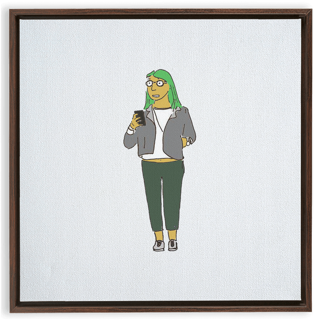 green-haired girl framed traditional stretched canvas