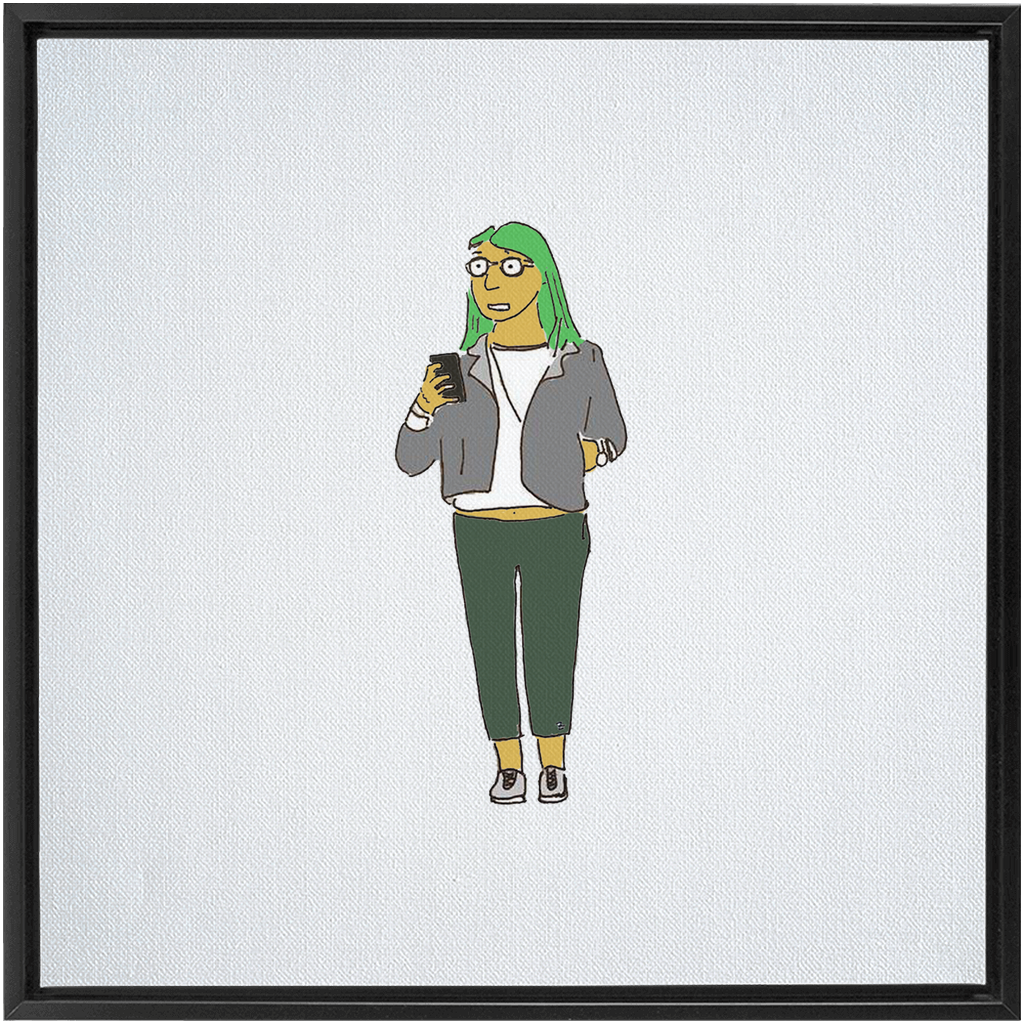 green-haired girl framed traditional stretched canvas