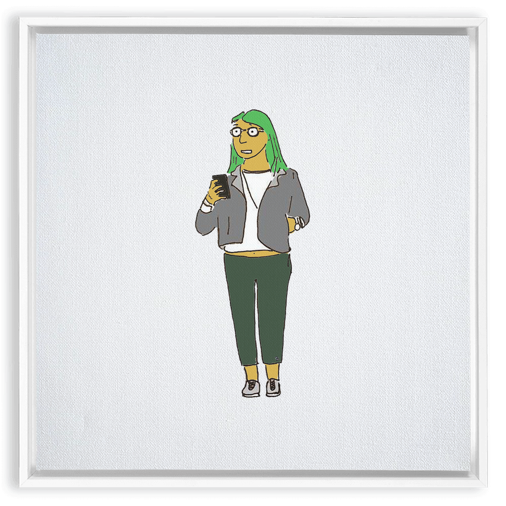 green-haired girl framed traditional stretched canvas