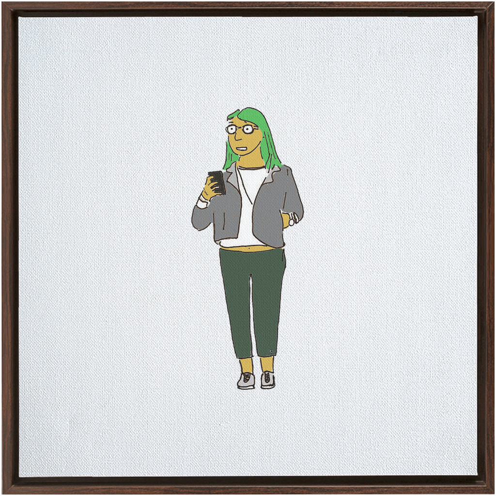 green-haired girl framed traditional stretched canvas