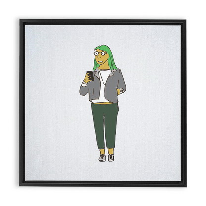 green-haired girl framed traditional stretched canvas