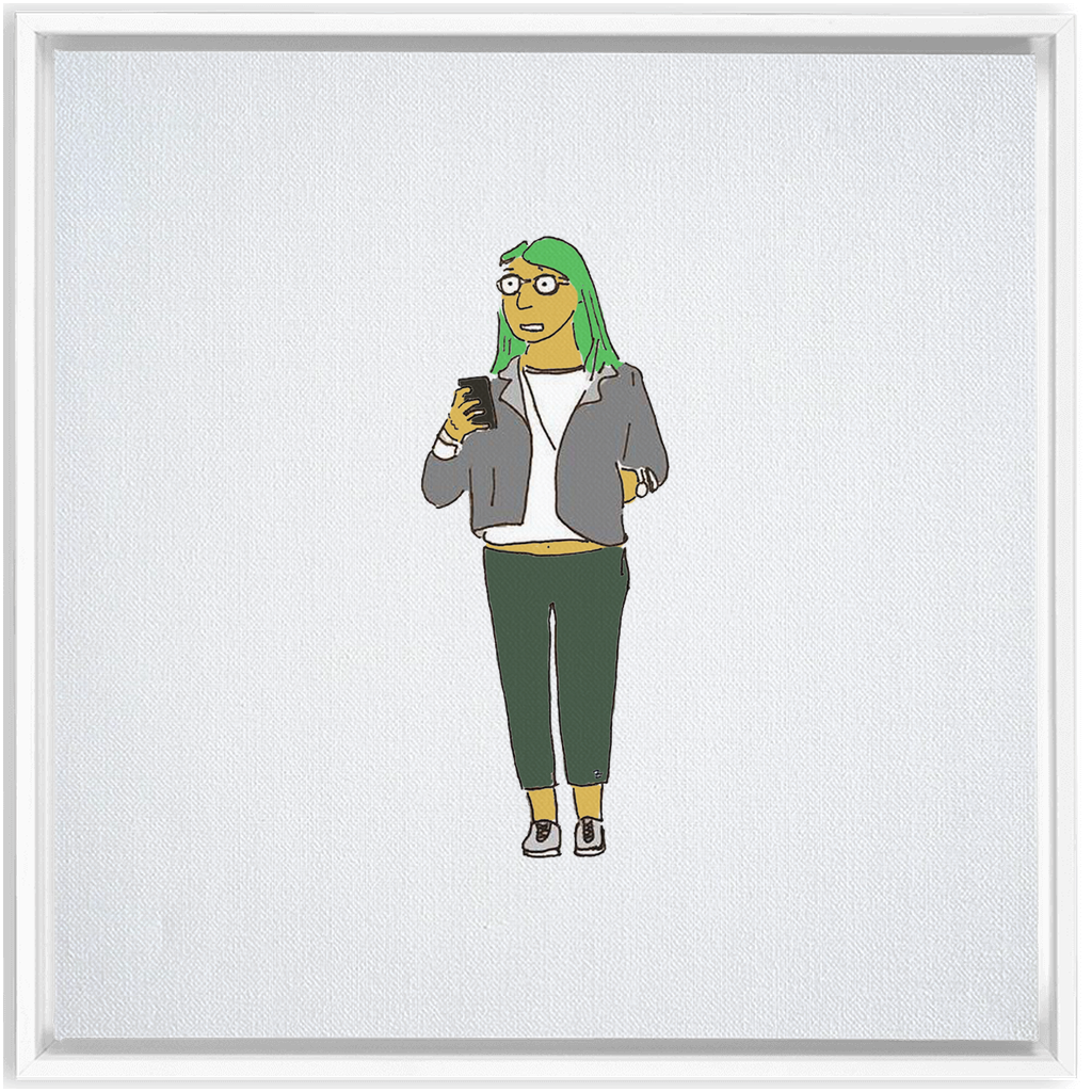 green-haired girl framed traditional stretched canvas