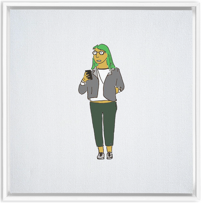 green-haired girl framed traditional stretched canvas