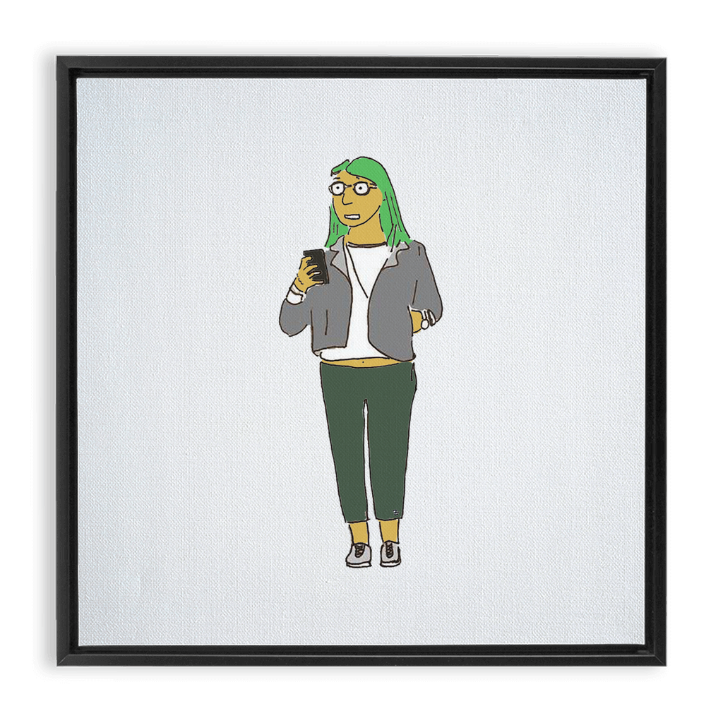 green-haired girl framed traditional stretched canvas