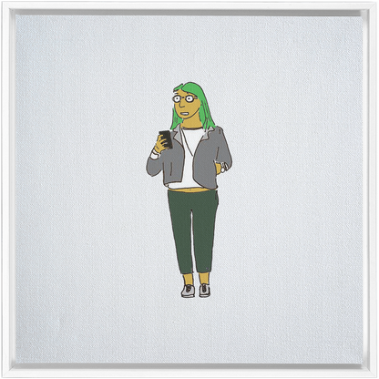 green-haired girl framed traditional stretched canvas