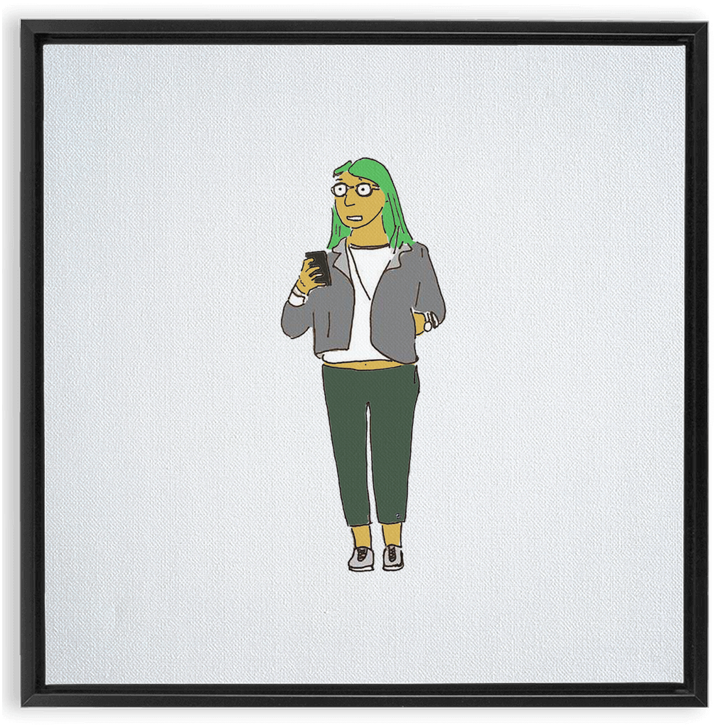 green-haired girl framed traditional stretched canvas
