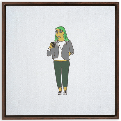 green-haired girl framed traditional stretched canvas