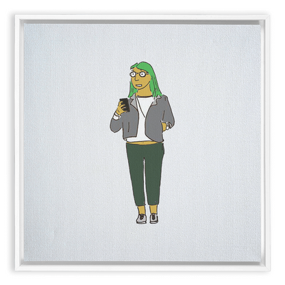 green-haired girl framed traditional stretched canvas