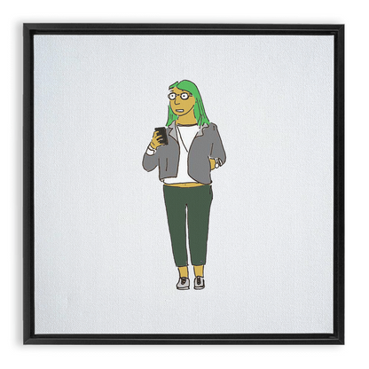 green-haired girl framed traditional stretched canvas