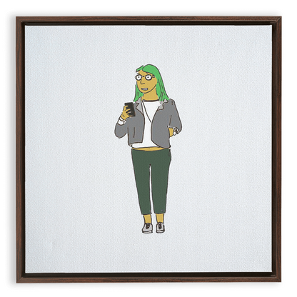 green-haired girl framed traditional stretched canvas