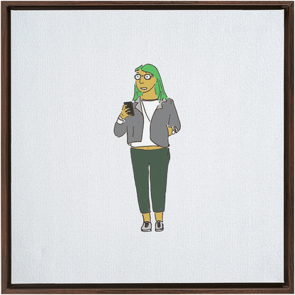 green-haired girl framed traditional stretched canvas